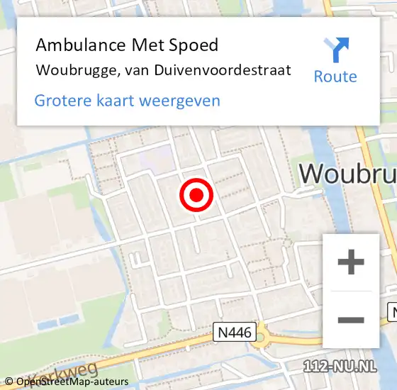 Locatie op kaart van de 112 melding: Ambulance Met Spoed Naar Woubrugge, van Duivenvoordestraat op 19 februari 2023 22:29