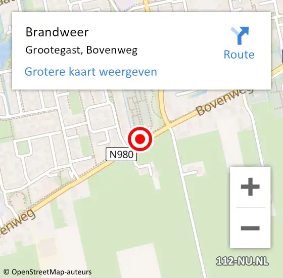 Locatie op kaart van de 112 melding: Brandweer Grootegast, Bovenweg op 11 oktober 2013 16:44