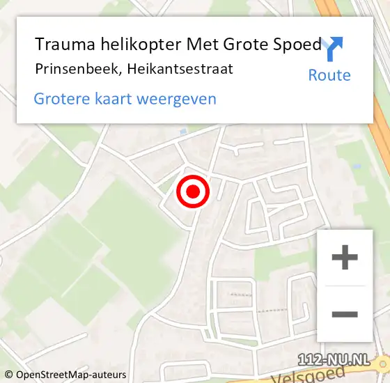 Locatie op kaart van de 112 melding: Trauma helikopter Met Grote Spoed Naar Prinsenbeek, Heikantsestraat op 19 februari 2023 23:20