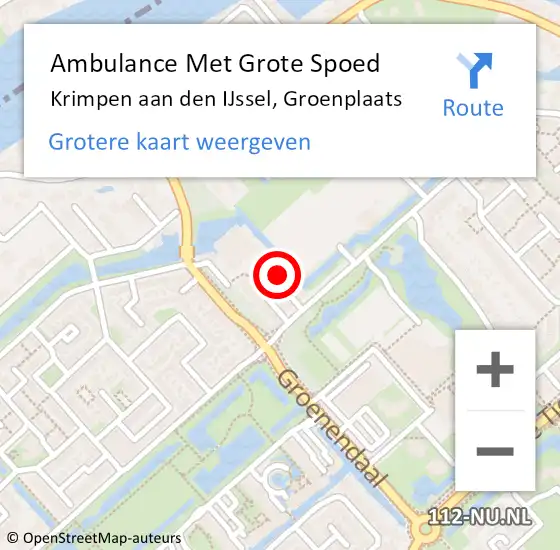 Locatie op kaart van de 112 melding: Ambulance Met Grote Spoed Naar Krimpen aan den IJssel, Groenplaats op 20 februari 2023 00:15