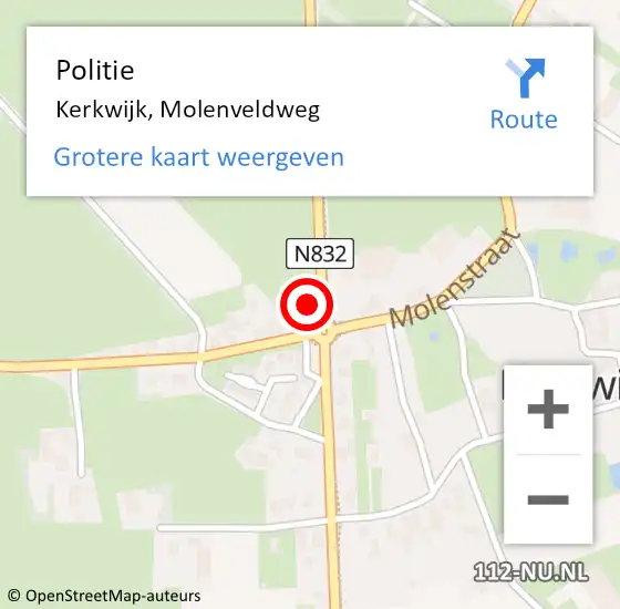 Locatie op kaart van de 112 melding: Politie Kerkwijk, Molenveldweg op 20 februari 2023 00:52