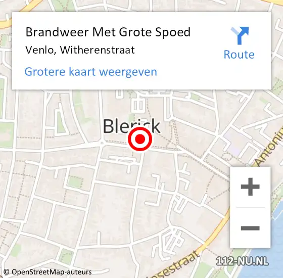 Locatie op kaart van de 112 melding: Brandweer Met Grote Spoed Naar Venlo, Witherenstraat op 20 februari 2023 02:12