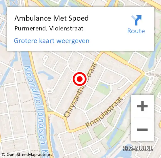 Locatie op kaart van de 112 melding: Ambulance Met Spoed Naar Purmerend, Violenstraat op 20 februari 2023 04:20