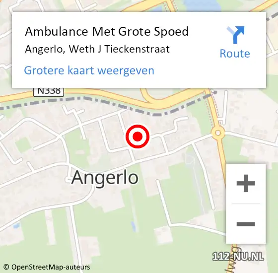 Locatie op kaart van de 112 melding: Ambulance Met Grote Spoed Naar Angerlo, Weth J Tieckenstraat op 20 februari 2023 05:11