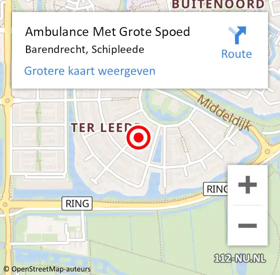 Locatie op kaart van de 112 melding: Ambulance Met Grote Spoed Naar Barendrecht, Schipleede op 20 februari 2023 05:34