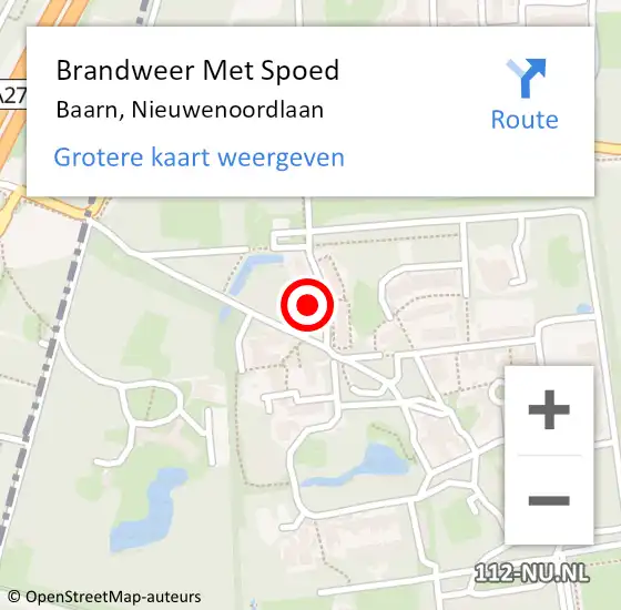 Locatie op kaart van de 112 melding: Brandweer Met Spoed Naar Baarn, Nieuwenoordlaan op 20 februari 2023 06:38