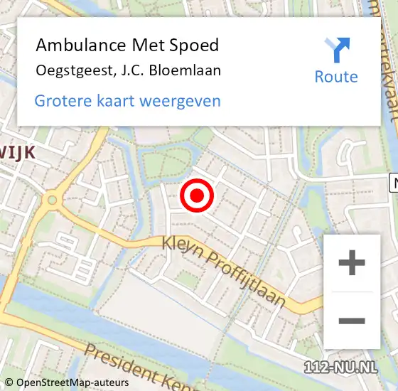 Locatie op kaart van de 112 melding: Ambulance Met Spoed Naar Oegstgeest, J.C. Bloemlaan op 20 februari 2023 07:07