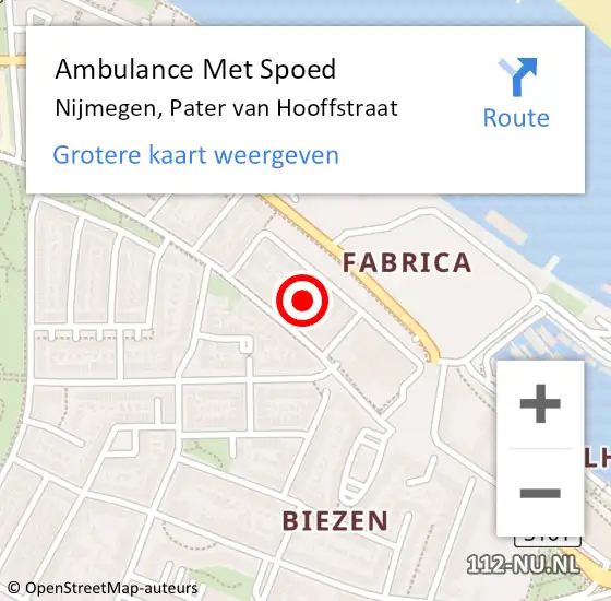 Locatie op kaart van de 112 melding: Ambulance Met Spoed Naar Nijmegen, Pater van Hooffstraat op 20 februari 2023 07:09