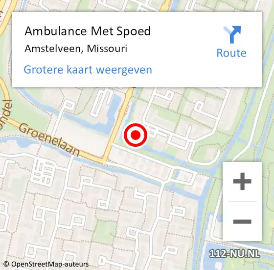 Locatie op kaart van de 112 melding: Ambulance Met Spoed Naar Amstelveen, Missouri op 20 februari 2023 07:09