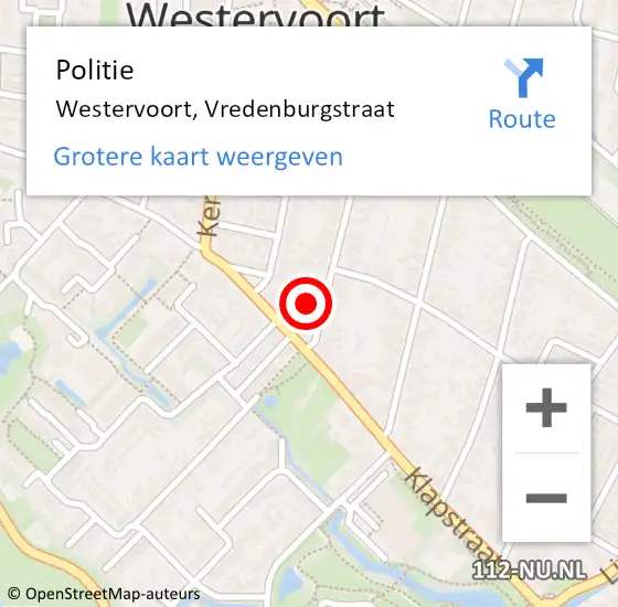 Locatie op kaart van de 112 melding: Politie Westervoort, Vredenburgstraat op 20 februari 2023 07:36