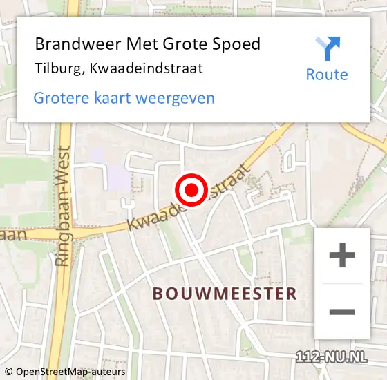 Locatie op kaart van de 112 melding: Brandweer Met Grote Spoed Naar Tilburg, Kwaadeindstraat op 20 februari 2023 07:40