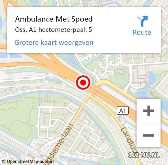 Locatie op kaart van de 112 melding: Ambulance Met Spoed Naar Oss, A1 hectometerpaal: 5 op 20 februari 2023 07:45