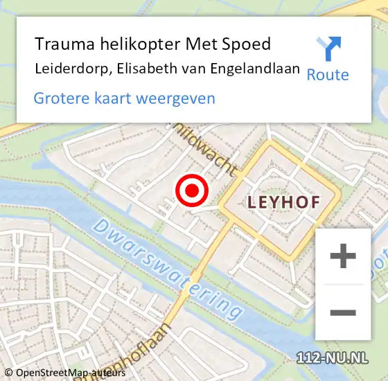 Locatie op kaart van de 112 melding: Trauma helikopter Met Spoed Naar Leiderdorp, Elisabeth van Engelandlaan op 20 februari 2023 07:46