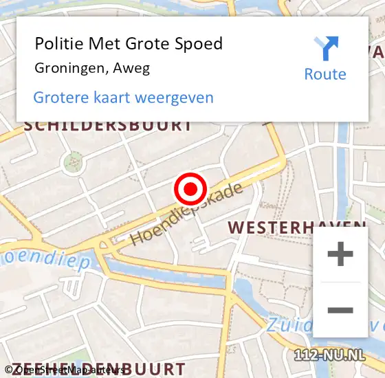 Locatie op kaart van de 112 melding: Politie Met Grote Spoed Naar Groningen, Aweg op 20 februari 2023 08:43