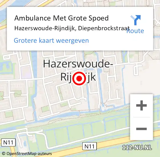 Locatie op kaart van de 112 melding: Ambulance Met Grote Spoed Naar Hazerswoude-Rijndijk, Diepenbrockstraat op 20 februari 2023 08:54