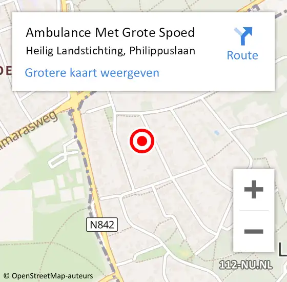 Locatie op kaart van de 112 melding: Ambulance Met Grote Spoed Naar Heilig Landstichting, Philippuslaan op 20 februari 2023 08:56