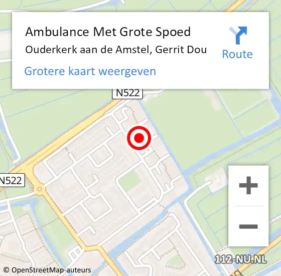 Locatie op kaart van de 112 melding: Ambulance Met Grote Spoed Naar Ouderkerk aan de Amstel, Gerrit Dou op 20 februari 2023 09:20