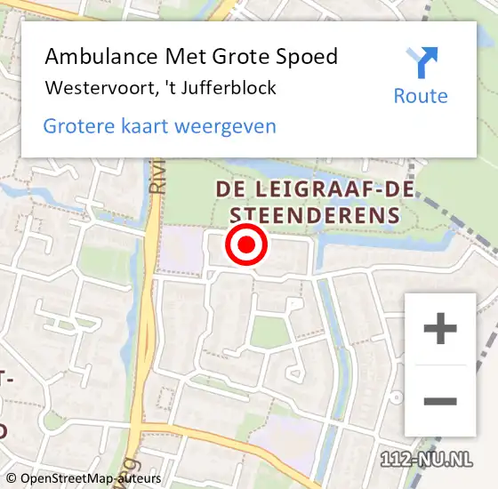 Locatie op kaart van de 112 melding: Ambulance Met Grote Spoed Naar Westervoort, 't Jufferblock op 20 februari 2023 09:32