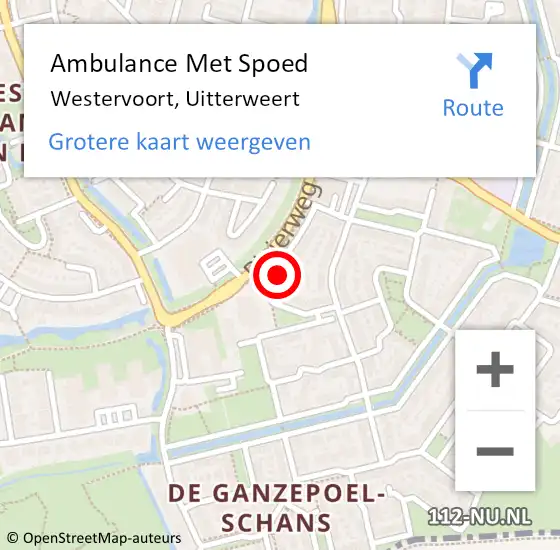 Locatie op kaart van de 112 melding: Ambulance Met Spoed Naar Westervoort, Uitterweert op 20 februari 2023 09:59