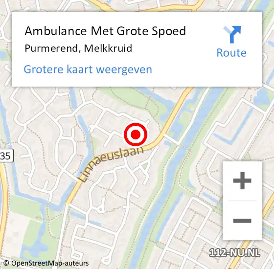 Locatie op kaart van de 112 melding: Ambulance Met Grote Spoed Naar Purmerend, Melkkruid op 20 februari 2023 10:04