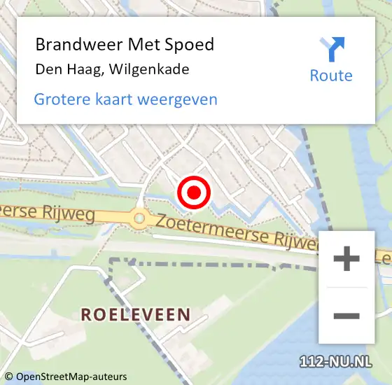 Locatie op kaart van de 112 melding: Brandweer Met Spoed Naar Den Haag, Wilgenkade op 20 februari 2023 10:04