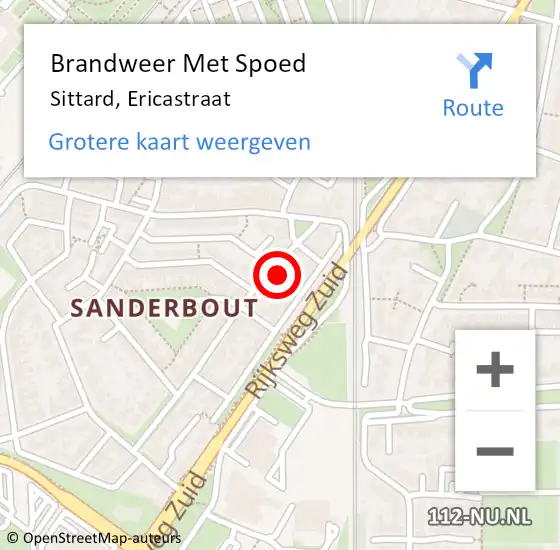 Locatie op kaart van de 112 melding: Brandweer Met Spoed Naar Sittard, Ericastraat op 20 februari 2023 10:12