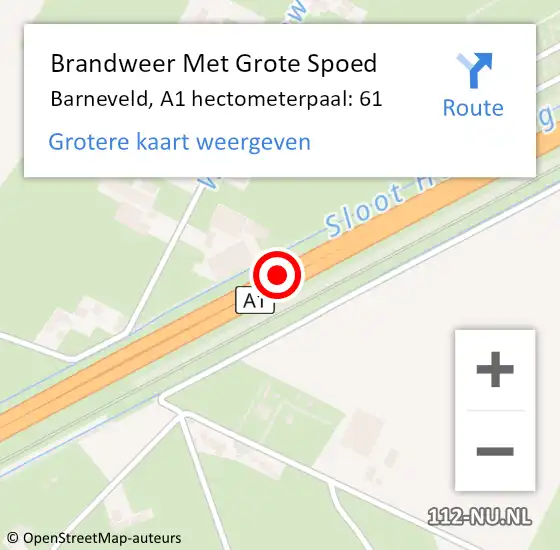 Locatie op kaart van de 112 melding: Brandweer Met Grote Spoed Naar Barneveld, A1 hectometerpaal: 61 op 20 februari 2023 11:04