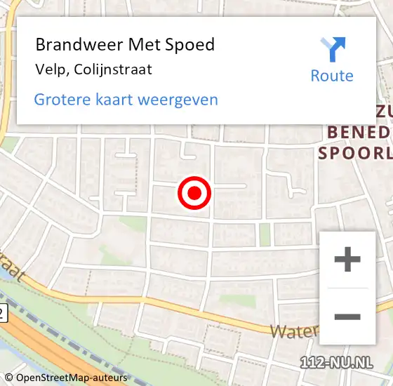 Locatie op kaart van de 112 melding: Brandweer Met Spoed Naar Velp, Colijnstraat op 20 februari 2023 11:11