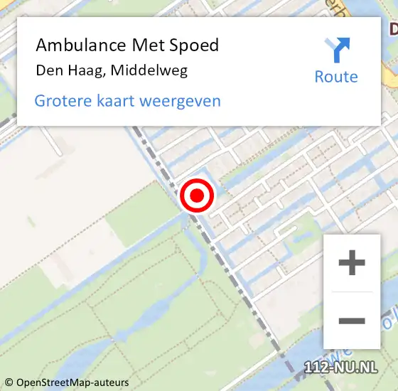 Locatie op kaart van de 112 melding: Ambulance Met Spoed Naar Den Haag, Middelweg op 20 februari 2023 11:28