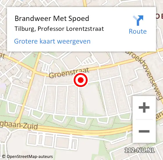 Locatie op kaart van de 112 melding: Brandweer Met Spoed Naar Tilburg, Professor Lorentzstraat op 20 februari 2023 12:10