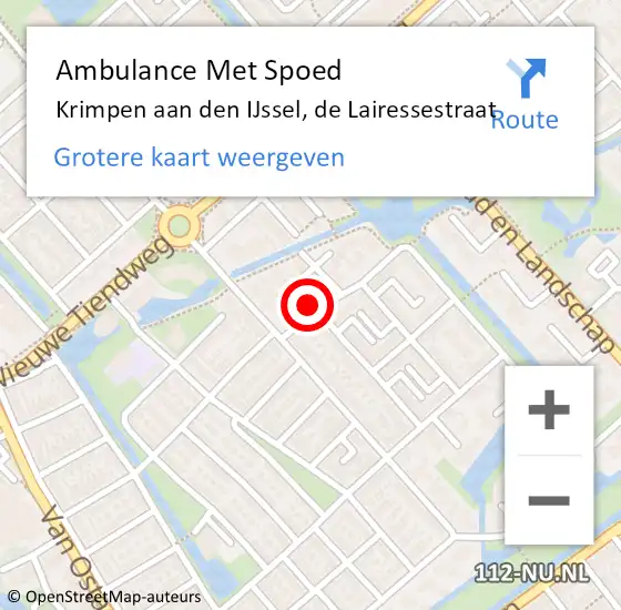 Locatie op kaart van de 112 melding: Ambulance Met Spoed Naar Krimpen aan den IJssel, de Lairessestraat op 20 februari 2023 12:14