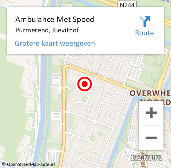 Locatie op kaart van de 112 melding: Ambulance Met Spoed Naar Purmerend, Kievithof op 20 februari 2023 12:33