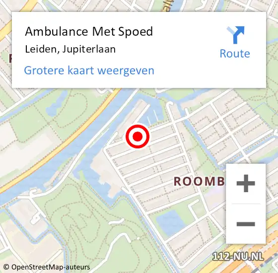 Locatie op kaart van de 112 melding: Ambulance Met Spoed Naar Leiden, Jupiterlaan op 20 februari 2023 12:39