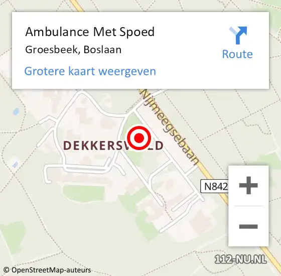 Locatie op kaart van de 112 melding: Ambulance Met Spoed Naar Groesbeek, Boslaan op 20 februari 2023 12:46