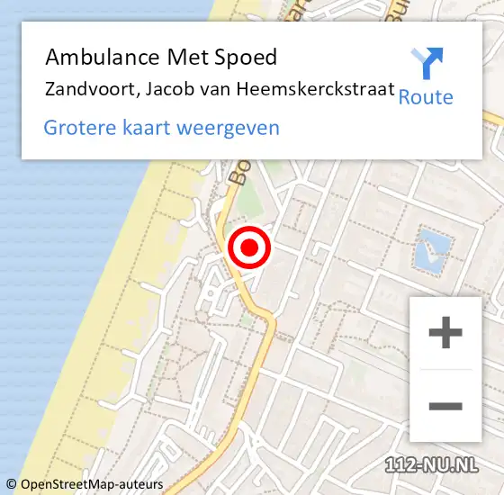 Locatie op kaart van de 112 melding: Ambulance Met Spoed Naar Zandvoort, Jacob van Heemskerckstraat op 20 februari 2023 12:53