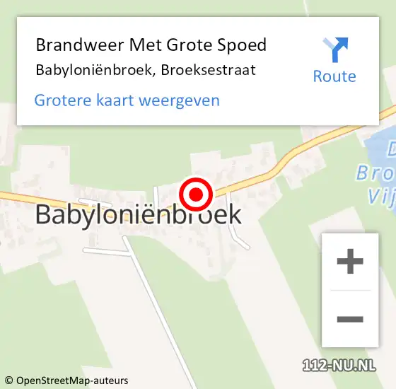 Locatie op kaart van de 112 melding: Brandweer Met Grote Spoed Naar Babyloniënbroek, Broeksestraat op 20 februari 2023 13:02