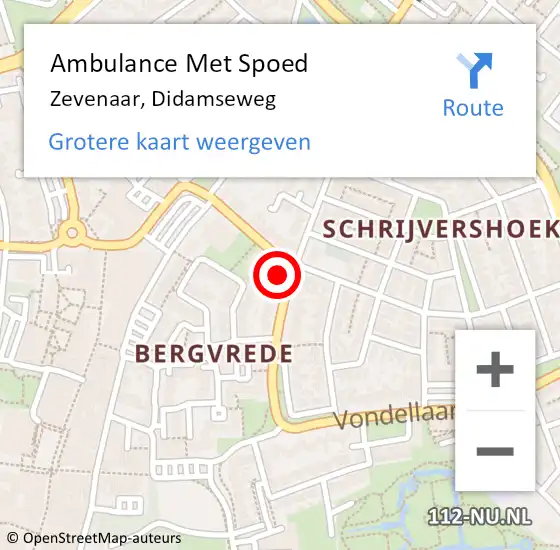 Locatie op kaart van de 112 melding: Ambulance Met Spoed Naar Zevenaar, Didamseweg op 20 februari 2023 13:05