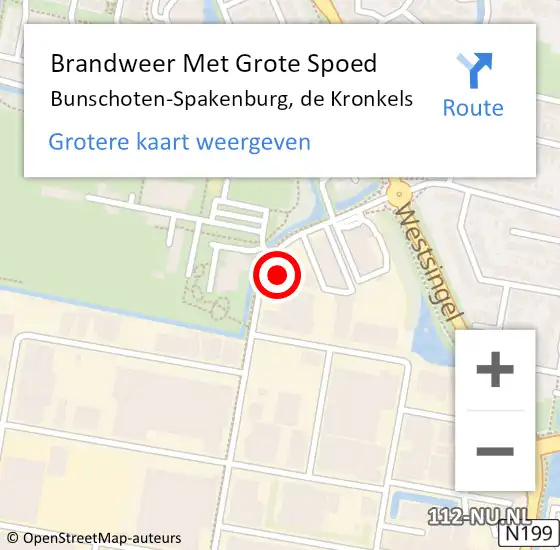 Locatie op kaart van de 112 melding: Brandweer Met Grote Spoed Naar Bunschoten-Spakenburg, de Kronkels op 20 februari 2023 13:32