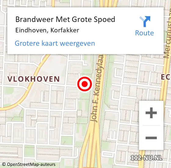 Locatie op kaart van de 112 melding: Brandweer Met Grote Spoed Naar Eindhoven, Korfakker op 20 februari 2023 13:39