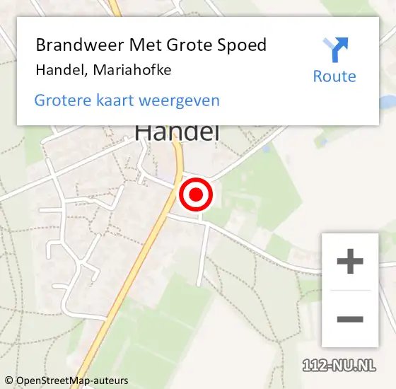 Locatie op kaart van de 112 melding: Brandweer Met Grote Spoed Naar Handel, Mariahofke op 20 februari 2023 13:52