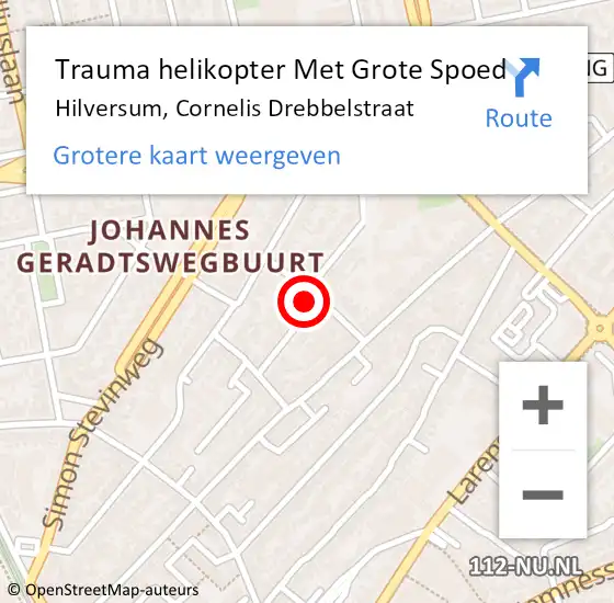 Locatie op kaart van de 112 melding: Trauma helikopter Met Grote Spoed Naar Hilversum, Cornelis Drebbelstraat op 20 februari 2023 13:55