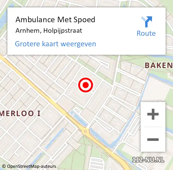 Locatie op kaart van de 112 melding: Ambulance Met Spoed Naar Arnhem, Holpijpstraat op 20 februari 2023 14:05