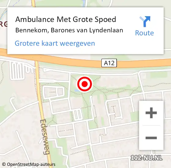 Locatie op kaart van de 112 melding: Ambulance Met Grote Spoed Naar Bennekom, Barones van Lyndenlaan op 20 februari 2023 14:17