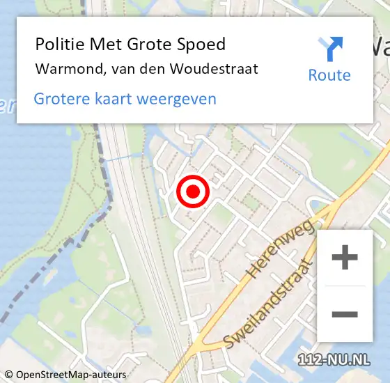 Locatie op kaart van de 112 melding: Politie Met Grote Spoed Naar Warmond, van den Woudestraat op 20 februari 2023 14:19