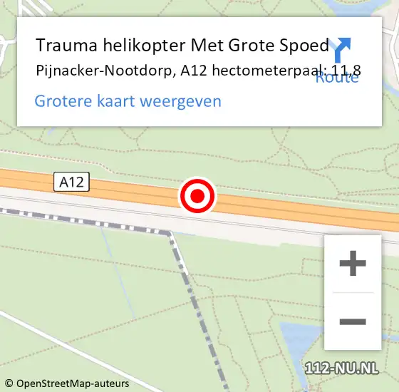 Locatie op kaart van de 112 melding: Trauma helikopter Met Grote Spoed Naar Pijnacker-Nootdorp, A12 hectometerpaal: 11,8 op 20 februari 2023 14:20