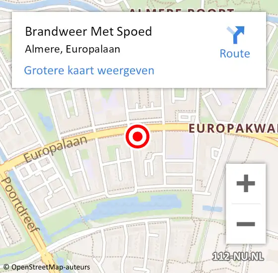 Locatie op kaart van de 112 melding: Brandweer Met Spoed Naar Almere, Europalaan op 20 februari 2023 14:53