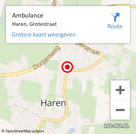 Locatie op kaart van de 112 melding: Ambulance Haren, Grotestraat op 9 september 2013 10:25