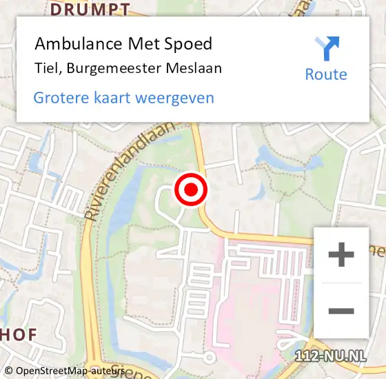 Locatie op kaart van de 112 melding: Ambulance Met Spoed Naar Tiel, Burgemeester Meslaan op 20 februari 2023 15:05