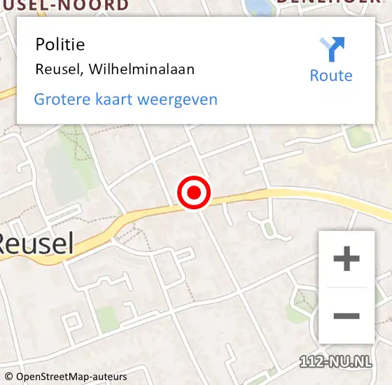 Locatie op kaart van de 112 melding: Politie Reusel, Wilhelminalaan op 20 februari 2023 15:14