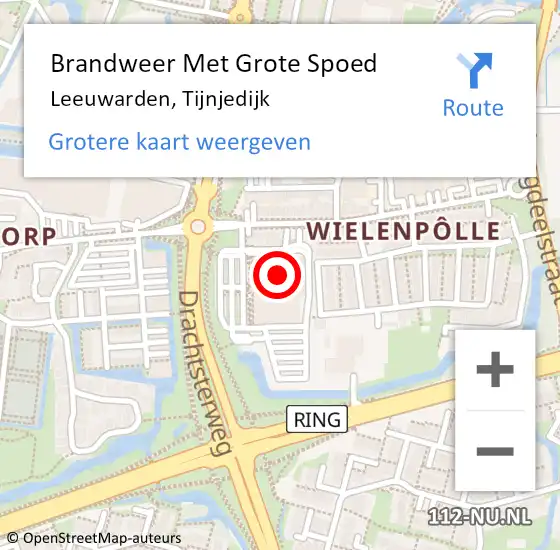 Locatie op kaart van de 112 melding: Brandweer Met Grote Spoed Naar Leeuwarden, Tijnjedijk op 20 februari 2023 15:22